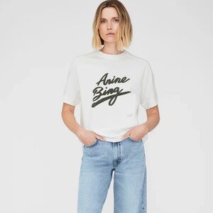 NWT Anine Bing Jaylin Signature Tee in Ivory, Size S